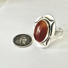 Bold Long Vintage Mid Century Modernist Sterling Silver 925 Carnelian Ring