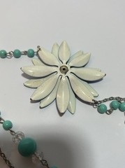 Vintage Beaded Costume Jewelry Floral Turquoise Blue Necklace 26in