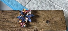 VTG DeLizza Elster Juliana Brooch Molded Givre Blue Glass Pink AB Flower Pin