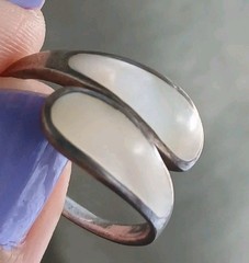 Vintage Sterling Silver Mother Of Pearl Inlay Adjustable Ring 5.5-8