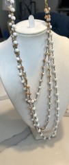 3-Layer Beaded Necklace Gold Tone Multicolor Neutral Boho Chic Long