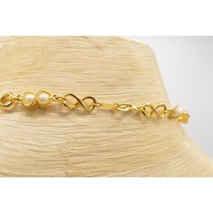 Vintage Pearl Station Necklace White Beaded Chain Gold Tone Linked 1980s Bin2