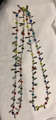 CZECH Flapper Length 54″ ART GLASS BEAD & TEARDROP METAL TAG Necklace VINTAGE