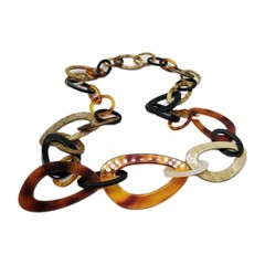 Faux TORTOISE SHELL Necklace Rootbeer Lucite Acrylic Chain Link Asymmetrical