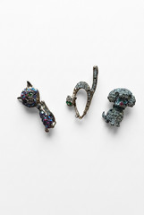 Vintage Animal Brooch Pin Lot – Rhinestone Cat Dog & Lizard – 6 Piece Collection