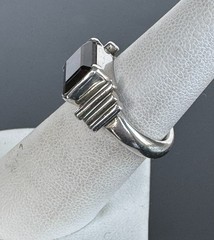 Unisex Vintage 925 Sterling Silver Ring Brown Faceted Stone Size 6.5