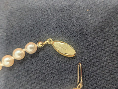 Vintage G. Silver Pat.P Knotted Pearls Bracelet w/ Gold Tone Clasp — size 7.5