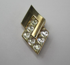 Vintage Crown Trifari Fur Clip Brooch Rhinestones Gold Tone Art Deco 1930s-40s