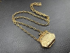 Vintage Bird Peacock Locket Purse Pendant Gold Tone Necklace Chain 24”