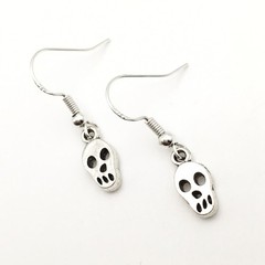 Silver Tone Costume Dainty Skull Hook Dangle Earrings #24