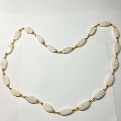 Vintage Aragonite Beaded Necklace with Gold-Tone Spacers. Oval Flat Stones 12″