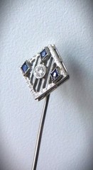 BEAUTIFUL ANTIQUE CIRCA 1920 18K WHITE GOLD DIAMOND SAPPHIRE STICK PIN BROOCH!