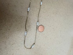 Faux Pearl Station Necklace Gold Tone Metal Vintage Korea 30″ long M160