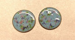 57 Vtg. Guilloche Enamel caboc-Round shape-Light blue background w/pastel colors