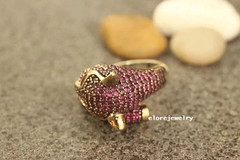 2.30Ct Round Cut Lab Created Ruby Leopard Panther Ring 14k Yellow Gold Plated