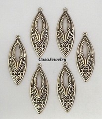 #0036 ANTIQUED GOLD OPEN CENTER TEARDROP W/TOP HANG RING – 6 Pc Lot