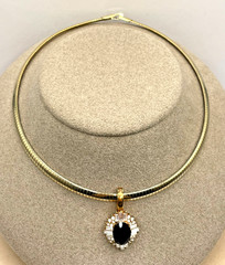 VTG 90’s Gold-tone Omega collar Black rhinestone pendant Statement