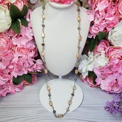 Pink & Smoky Gray Agate Stone Beaded Fashion Necklace