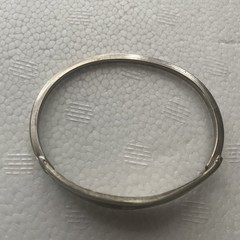 Vintage Taxco Mexico Silvertone Abalone Shell Flower Black Hinge Bangle Bracelet