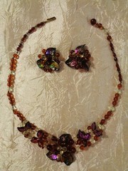 Vintage 40’s West Germany Necklace & Earring Set Wired Iridescent Glass Bead’s