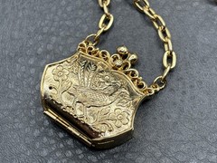Vintage Bird Peacock Locket Purse Pendant Gold Tone Necklace Chain 24”
