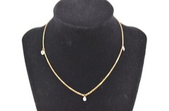 Gold Tone Necklace w/ Small Widely Spaced Clear Glass Faceted Beads 17.5″