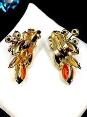 TARA BY JULIANA D&E ORANGE TOPAZ NAVETTE CRYSTAL AB RHINESTONE CLIP EARRINGS
