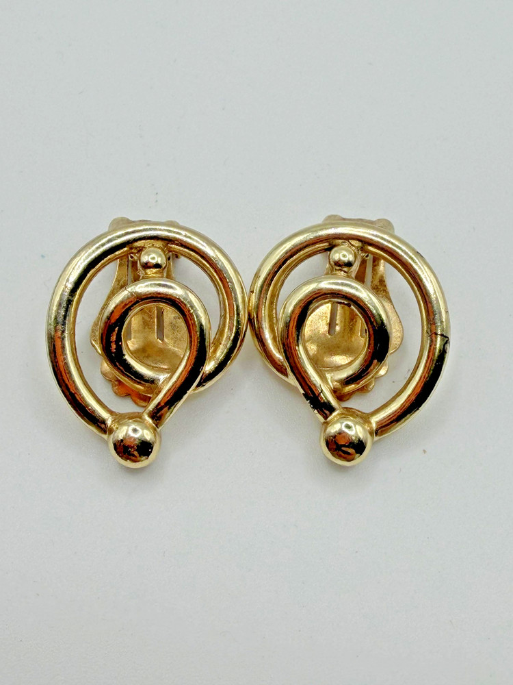 SAC GOLD TONE HOOP DANGLE DROP EARRINGS WOMENS CLIP-ON ROUND SG STATEMENT BOLD
