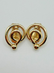 SAC GOLD TONE HOOP DANGLE DROP EARRINGS WOMENS CLIP-ON ROUND SG STATEMENT BOLD