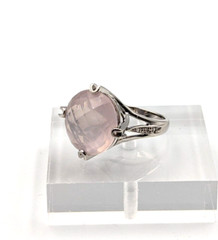 Sterling Silver 925 Checkerboard Cut Pink Chalcedony Clear Topaz Ring Sz 6