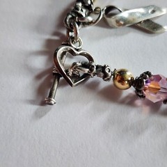 Vtg Sterling Silver And 14kt Beads Breast Cancer Bracelet