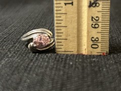 Vintage 925 Sterling Silver Oval Pink Cubic Zirconia Wide Swirl Setting Size 7