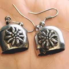 Vintage Silver Toned Bell Flower Charm Hook Earrings