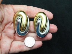 Authentic 1970’s Two Tone Plastic Oversize Swirl Pierced Earrings