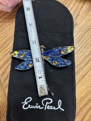 Erwin Pearl Colorful Dragonfly Brooch Enamel Gripoix Style Blue Green Insect Big