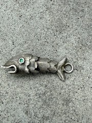 Vintage Sterling Silver Turquoise Eye Articulated Little Fish Pendant Charm .9g