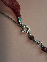 Vintage Sterling Silver Marcasite Heart Pendant Maroon Ribbon Choker Necklace