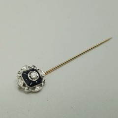 Vintage Carved Onyx and Diamond Stick Pin Platinum and 14k Gold Metal Art Deco