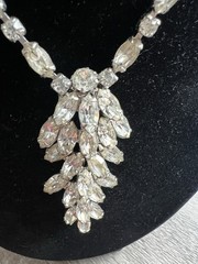 Vintage Weiss 3 Piece necklace and earring set Clear Round & Marquise rhinestone