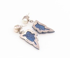 925 Sterling Silver Vintage Earrings JAIN ALOK Pearl Carved Lapis Lazuli EG14172