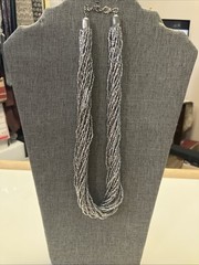 Vintage Silver Multi Strand Seed Bead Necklace Layered Rope Chain Women 18 In