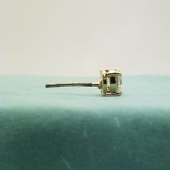 CZ Stud Earrings in Yellow Metal Settings, 5.2mm Each, Large Solitaire, Vintage