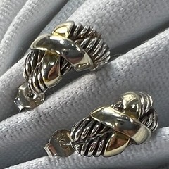5/8″ Vermeil & Sterling Silver 0.925 vintage half HOOP pierced POST EARRINGS