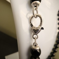 Judith Ripka necklace black onyx sterling silver 925 clasp DMQ signed 18 in