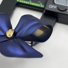 Tona Bow Brooch & Pierced Earrings Set Blue Clear Rhinestone