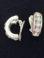 JJE205 Silver Plate Semi Circle Clip On Earrings w Colored zircons VTG
