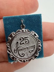 Vintage New Sterling Silver 25th Anniversary Pendant Charm Wedding Marriage