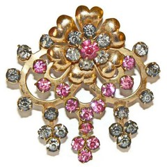 Vintage Floral Rhinestone Brooch, Gold Plated Flower
