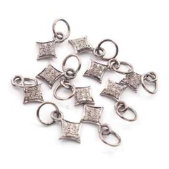 1 Pc Pave Diamond Pendant, Rhombus Shape, 11mmx8mm, 925 Sterling Silver Charm,