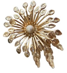 Vintage Gold Tone Floral Starburst Brooch Pin Mid Century Modern Statement 2.5″